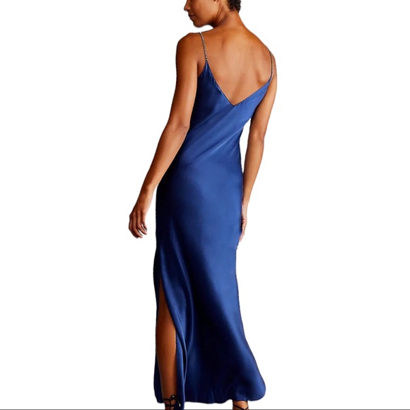Dannijo x Free People Crystal Strap XS Blue Silk Slip Long Maxi Slit Dress - Picture 10 of 10